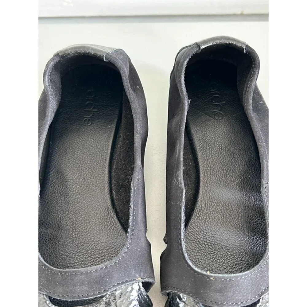 New Arche Womens Black Mix Leather Suede Cutout Ninova Peep Toe Flat EUR Size 37